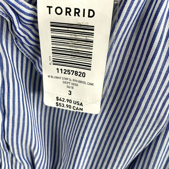Torrid Babydoll Top Plus Size 3X Blue White Striped Cami Sleeveless Blouse NWT - Picture 3 of 4